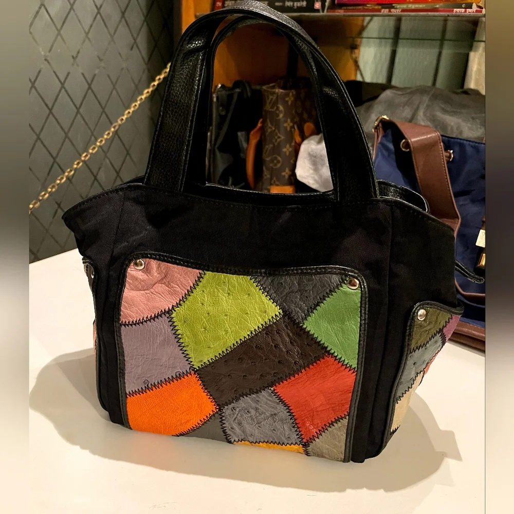 Vintage 80s leather patchwork bag - Picture 3 of 12
